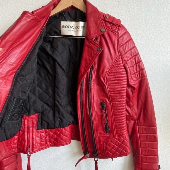 BODA SKINS Red Leather Biker Jacket Quilted
Size 4 / Small - Picture 9 of 13